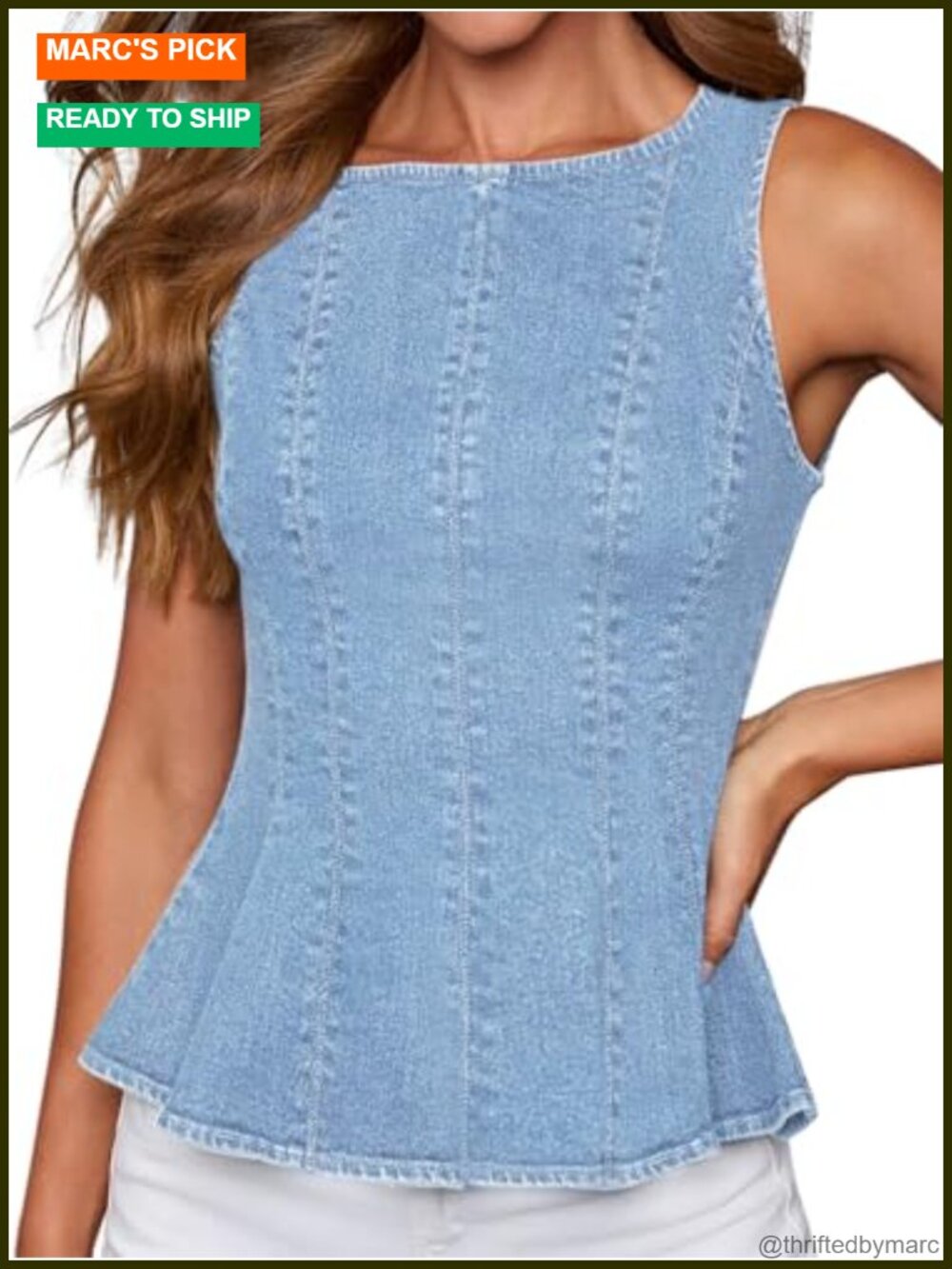 Women's Denim Peplum Tank Top Sleeveless Slim Fit Summer Jean Blouse